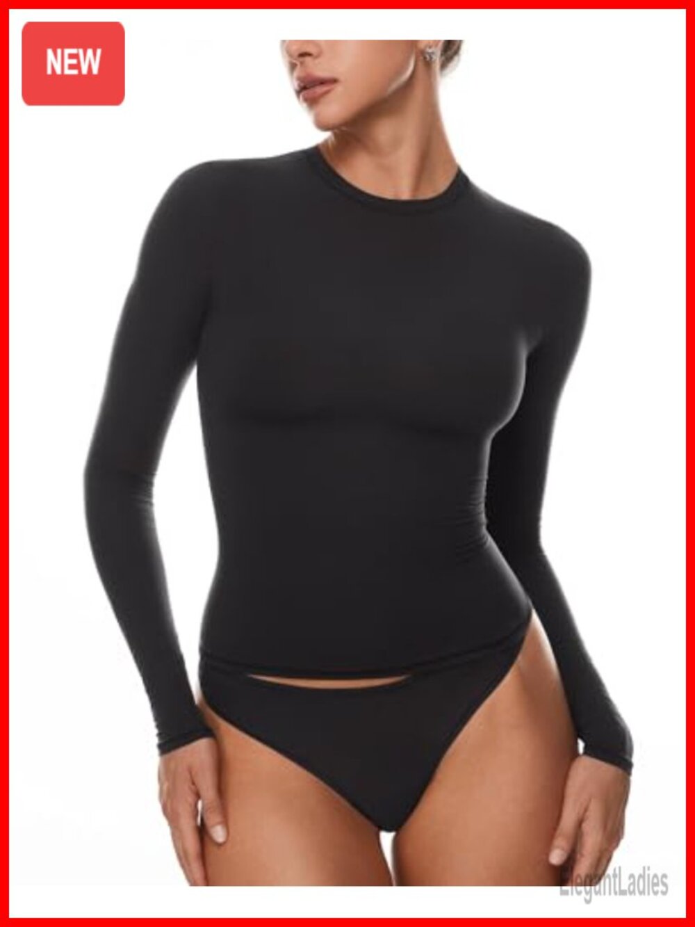 Women's Long Sleeve Crew Neck Crop T-Shirt Stretch Soft Slim Fit Top